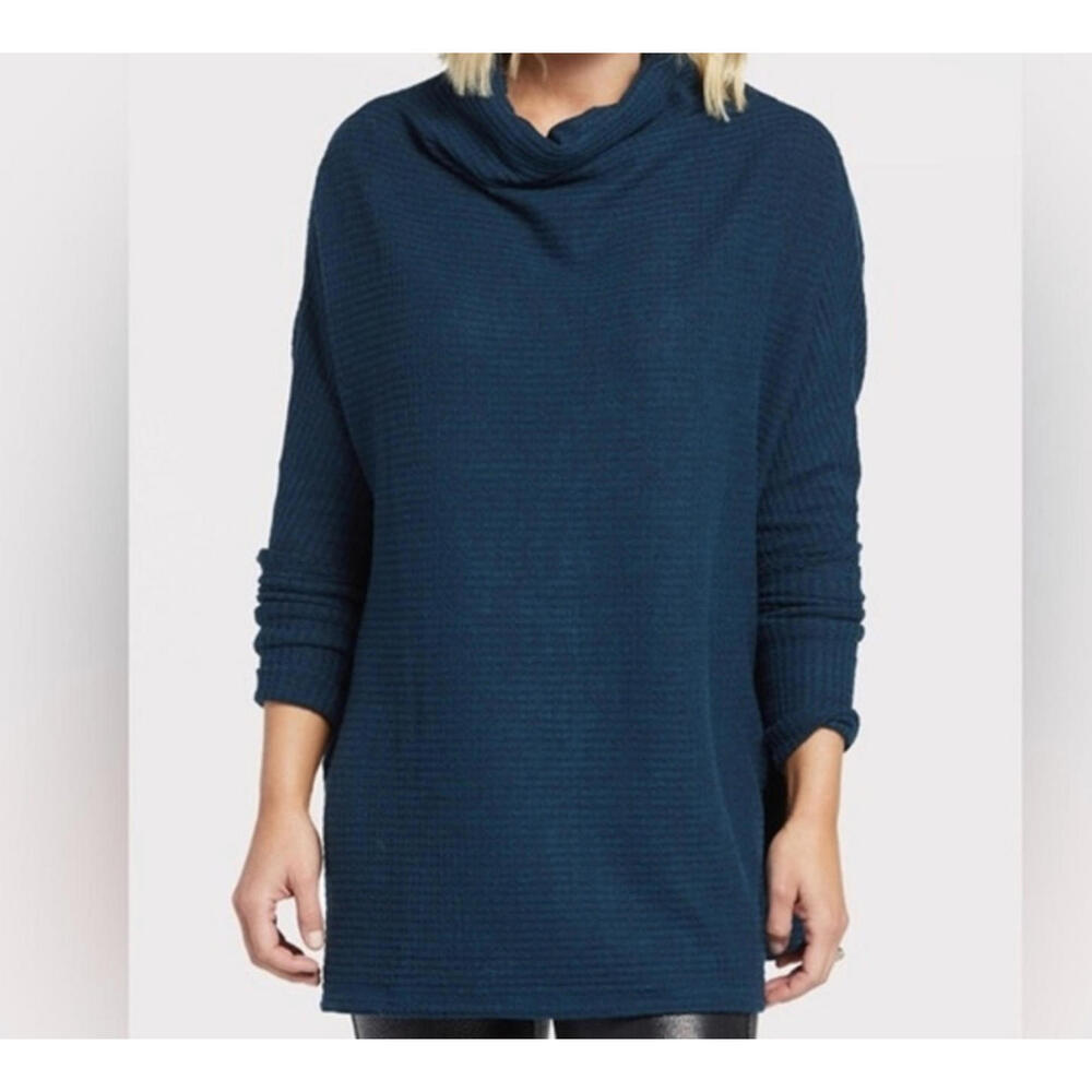 We the Free teal ribbed cowl neck sweater sz L